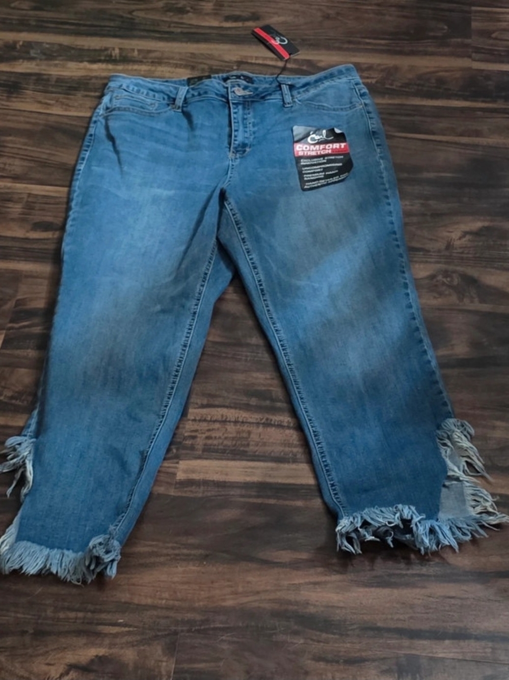 Earl Jeans Cropped Frayed Hem Denim - Blue